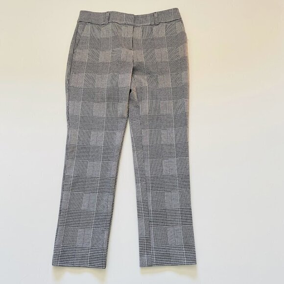 Ann TAylor Pant Trouser Houndstooth Herringbone Plaid Black White Winter Classic - Picture 1 of 9